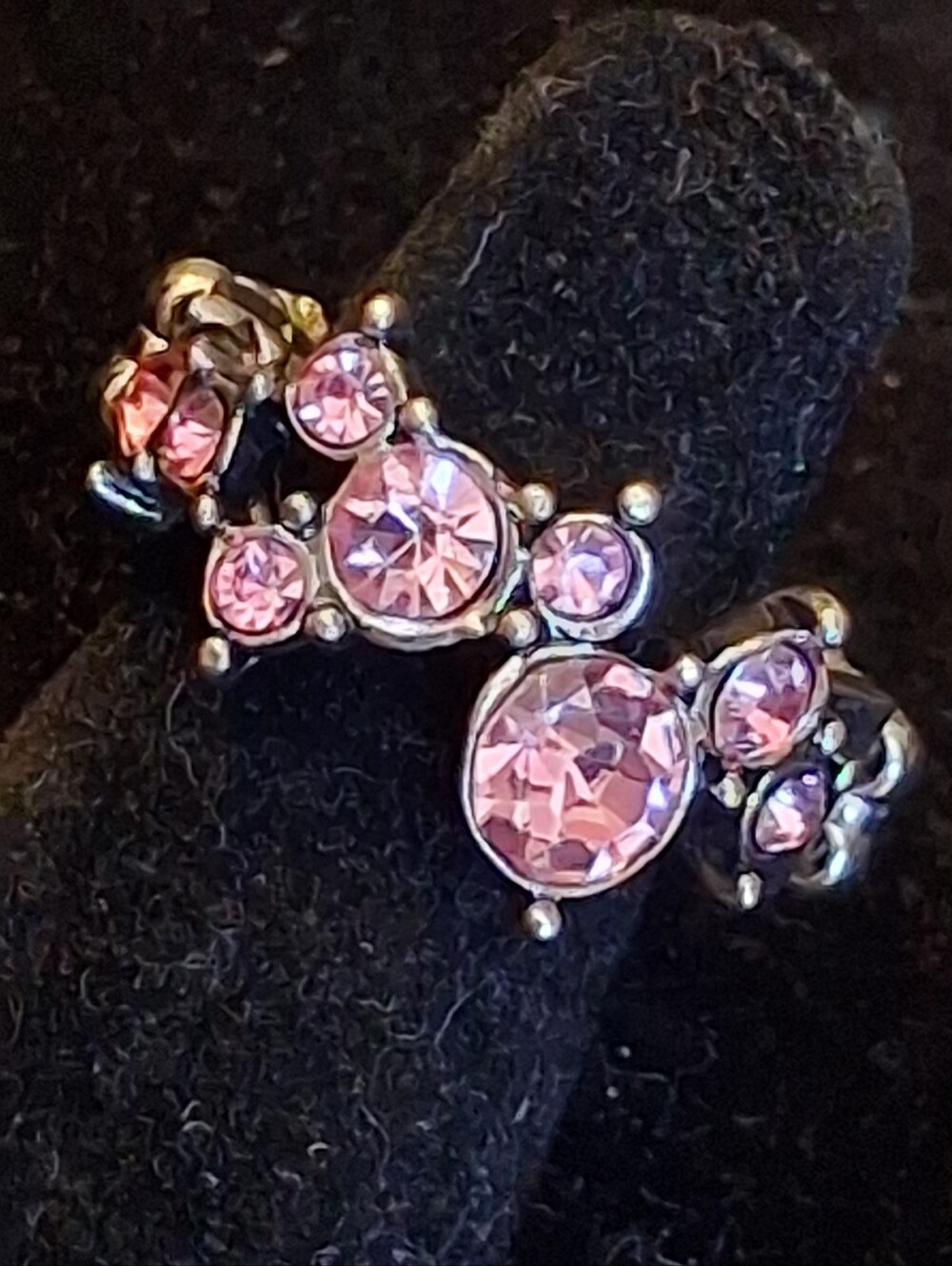 Paparazzi Silvertone Pink Crystal Cluster Stretch Ring - Women Jewelry